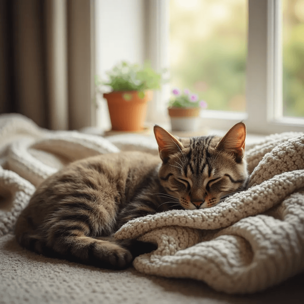 American Wirehair cat relaxing in a typical home environment
