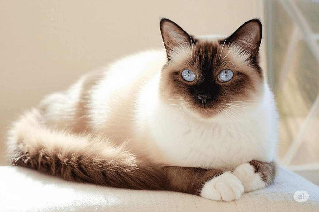 Beautiful Birman cat in a serene home setting, showcasing the birmancat elegance