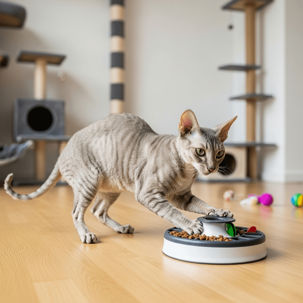 Cornish Rex cat showcasing its unique coat and intelligence