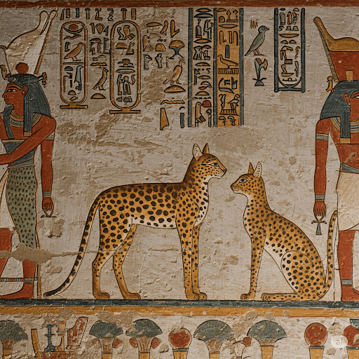 Ancient Egyptian artwork depicting spotted cats similar to the Egyptian Mau