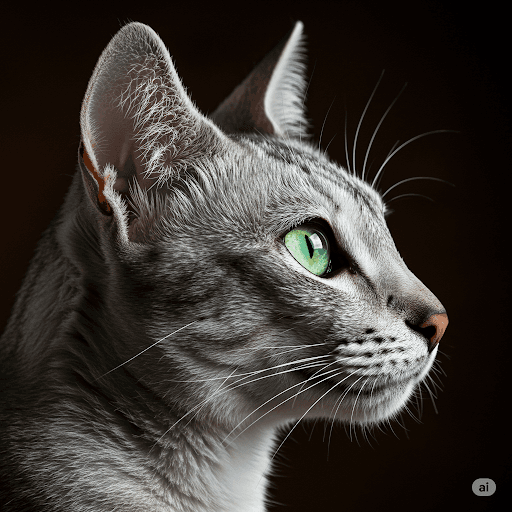 Close-up profile of a majestic Egyptian Mau cat, highlighting its spots and green eyes