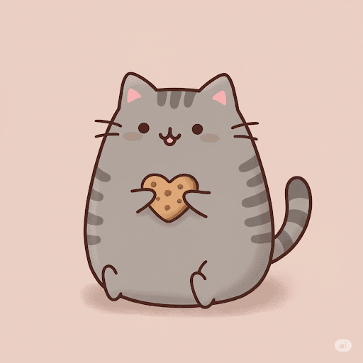 Illustration of a cute gray tabby cat, similar to Pusheen.