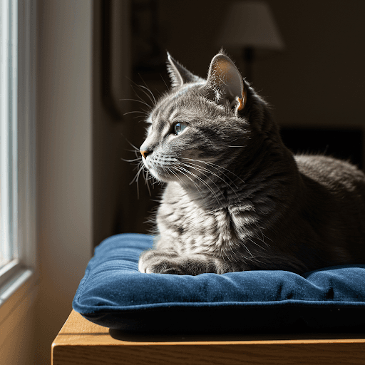 Elegant Nebelung cat lounging gracefully indoors