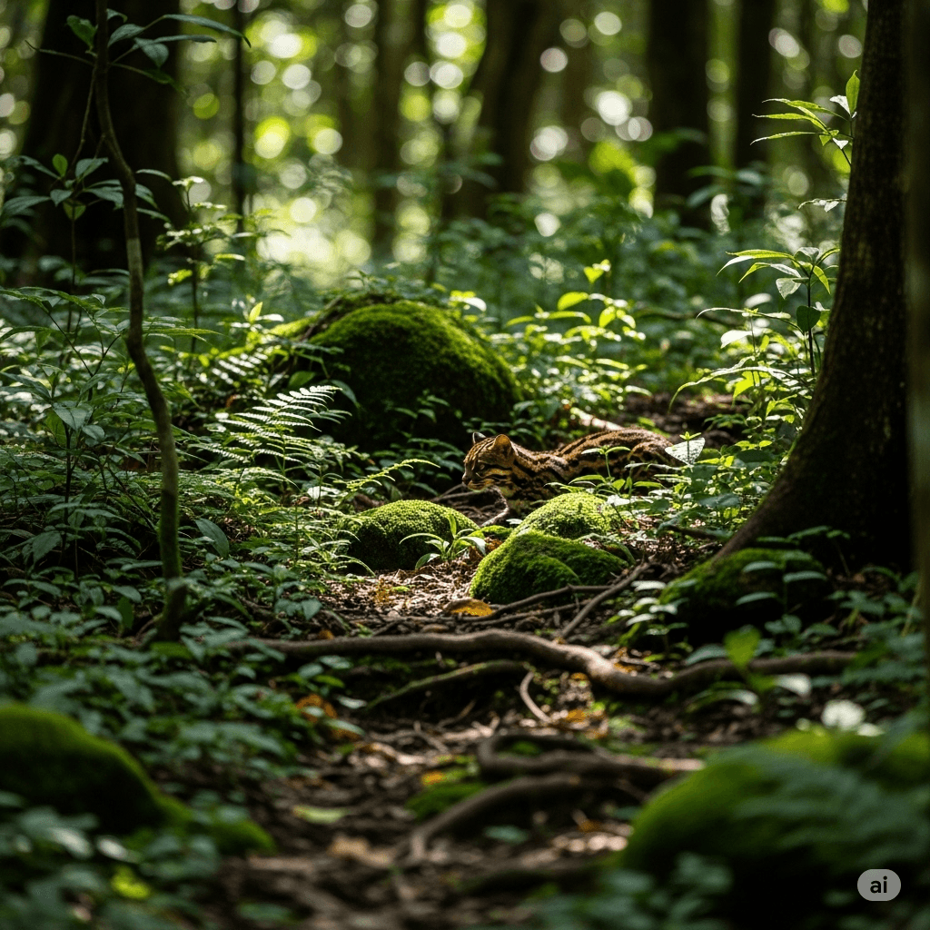 Typical rusty spotted cat habitat - dense forest undergrowth in India