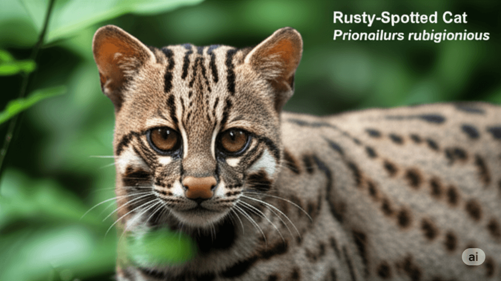 Close-up of a Rusty-Spotted Cat showcasing its distinct markings
