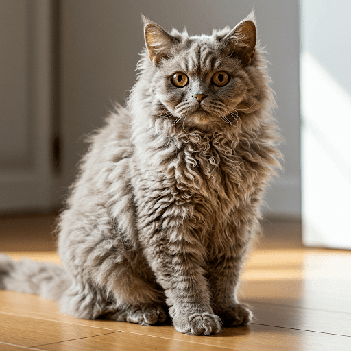 Close-up of a beautiful Selkirk Rex showing off its curly fur and whiskers