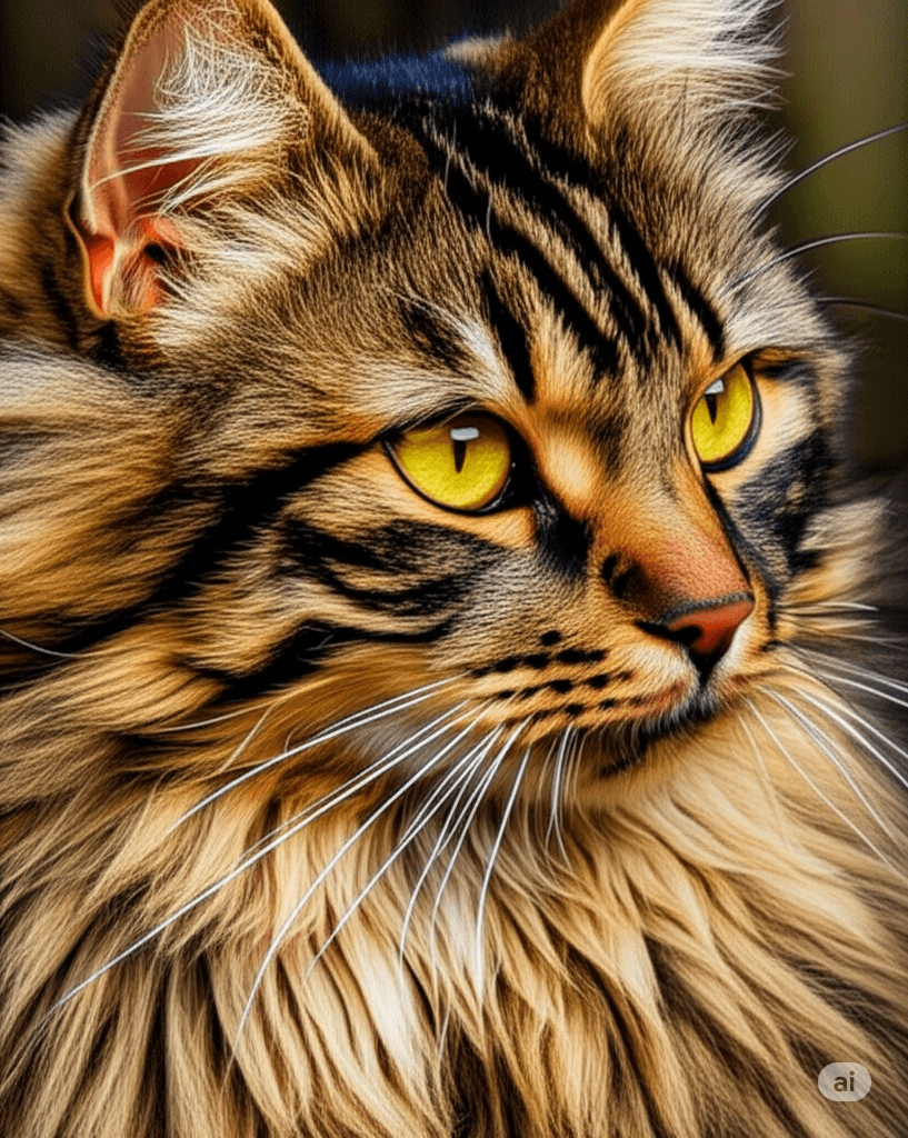 Siberian cat with a full winter coat in a snowy or forested environment, showcasing its natural adaptation.