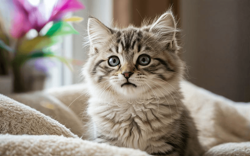A Siberian cat looking intently out a window, mid-chirp or trill.