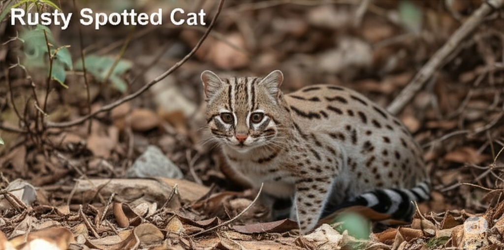 A rare Rusty-Spotted Cat in its natural habitat